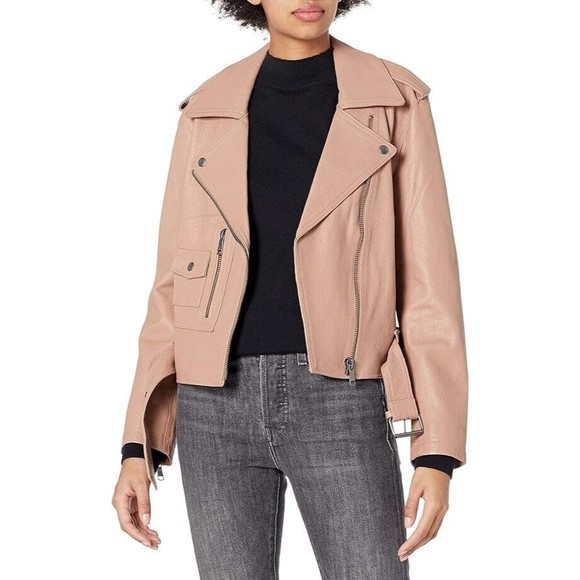 $898 Joie Ondra Leather Moto Jacket Lamb Skin Ginger Pink Women Size S NEW